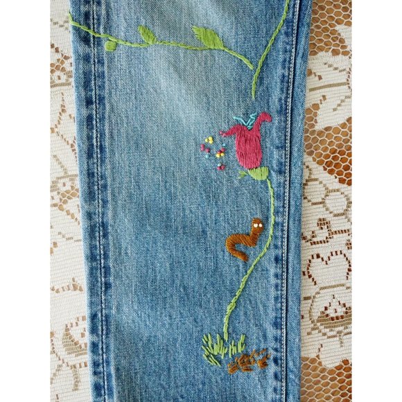 Kapital Japan Stonewash Denim Floral Bird Embroidered Jeans 28 est 25 - Picture 11 of 15